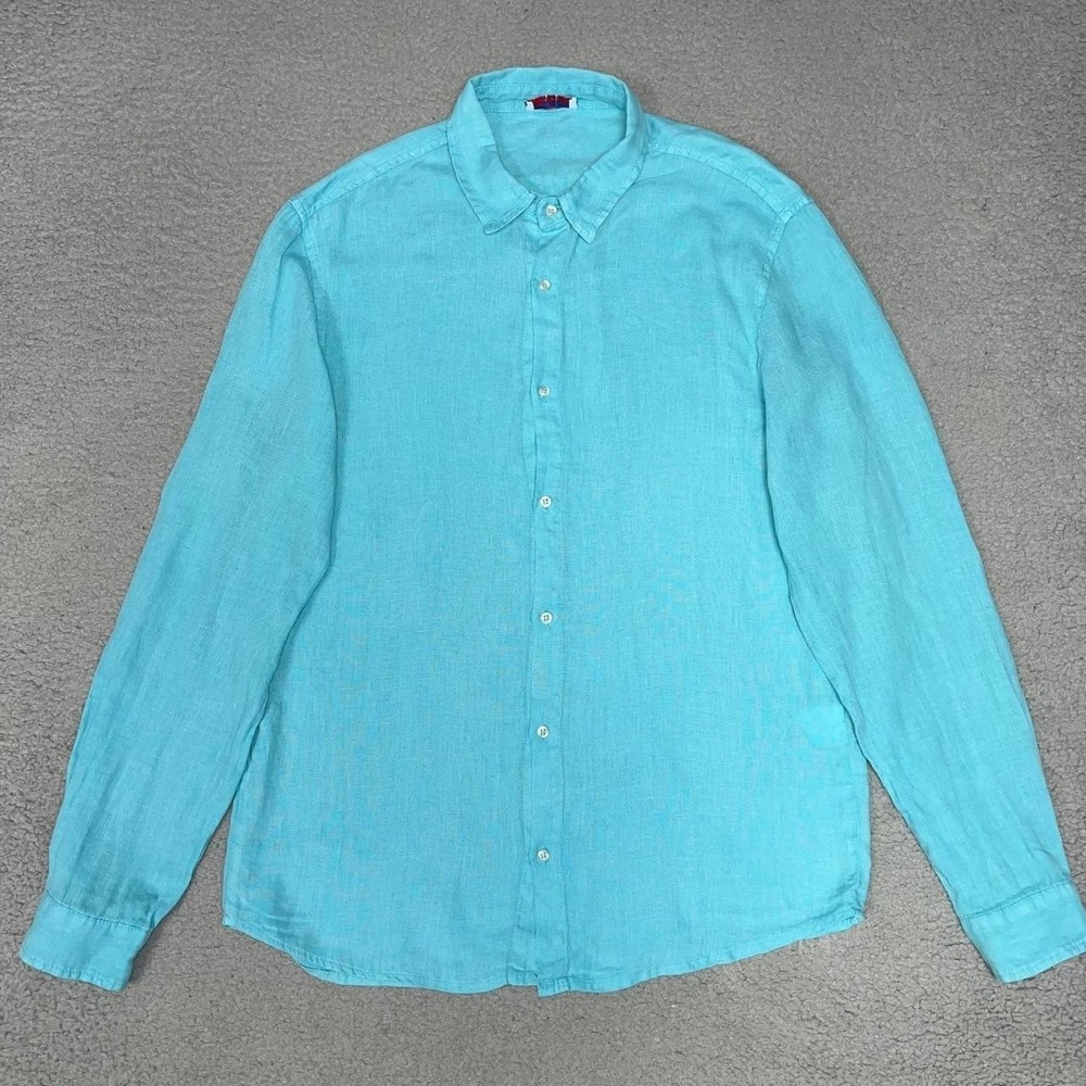 Leoni Al Sole Positanerie Shirt XL Turquoise 100% Linen Button Up Made in Italy